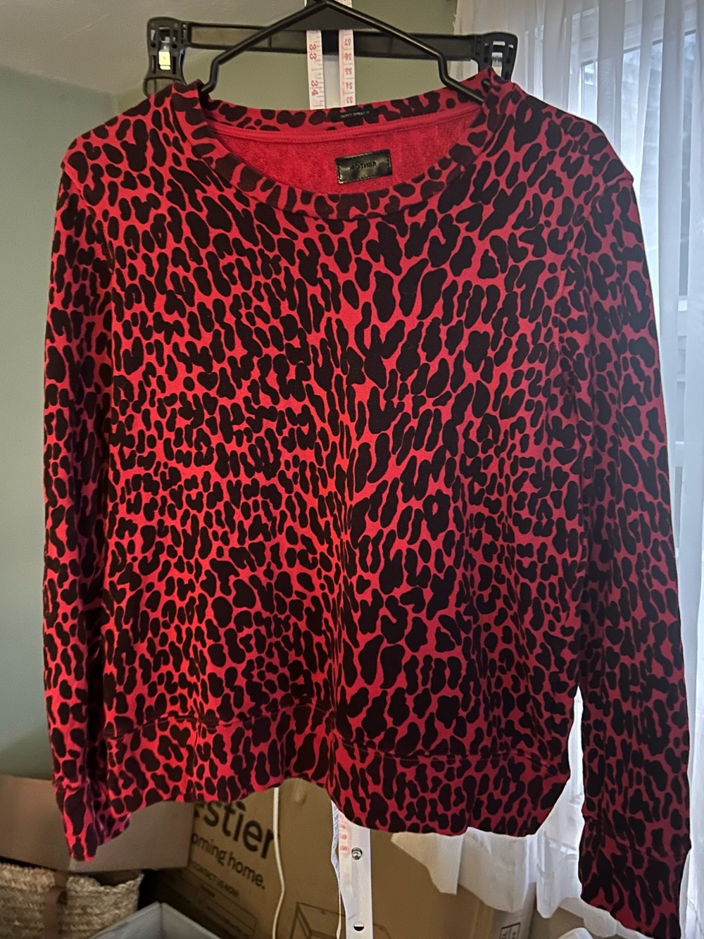MOTHER Red and Black Leopard Print Long-Sleeve Sweatshirt